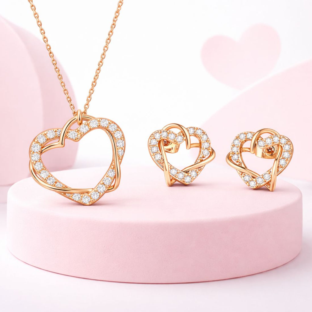 Rose Gold Plated Heart Shape Pendant With Matching Earring