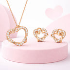 Rose Gold Plated Heart Shape Pendant With Matching Earring