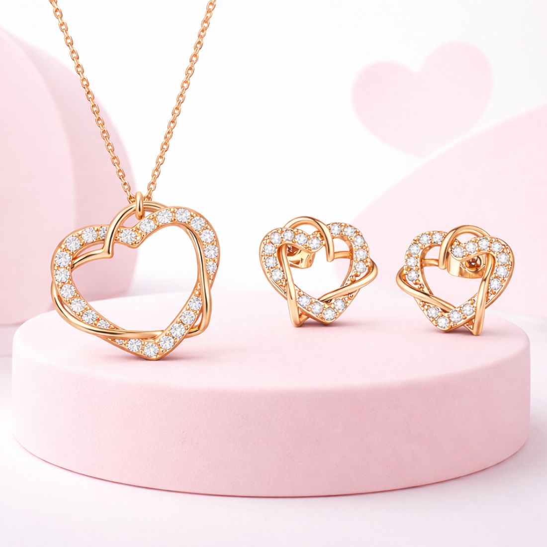 Rose Gold Plated Heart Shape Pendant With Matching Earring