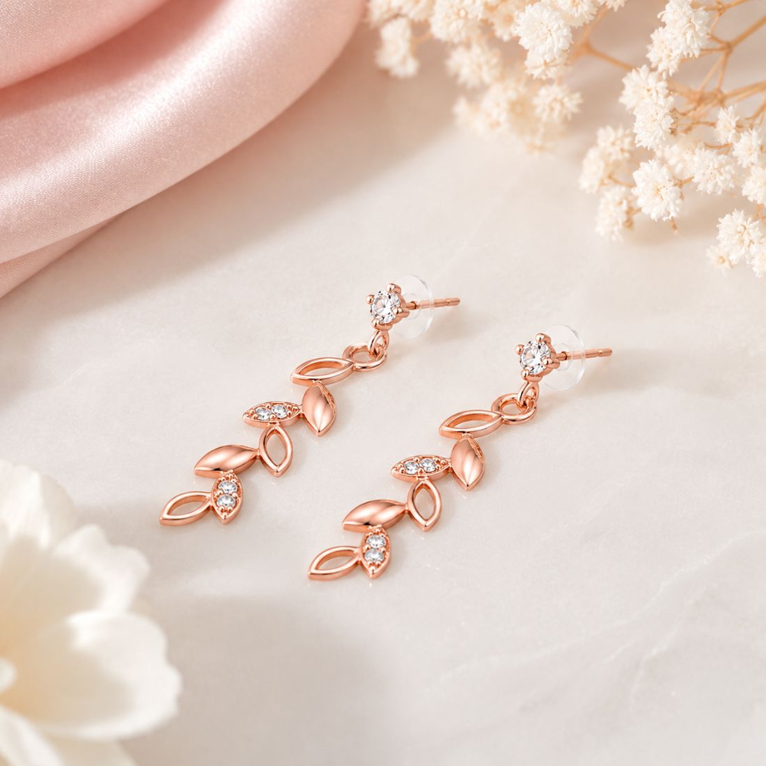 Rose Gold Leaf Drop Earrings