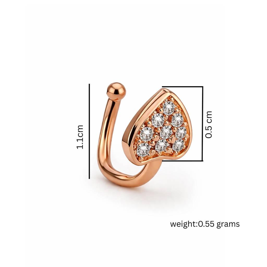 Rose Gold Heart Non Piercing Nose Pin