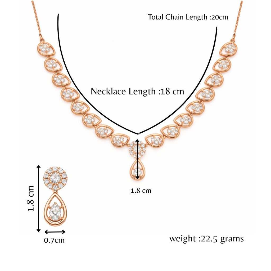Nilu's Collection Rose Gold Plated Necklace Set With Matching Earrings For Women And Girls