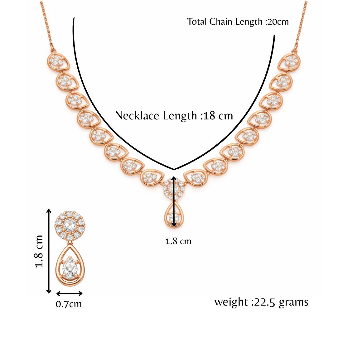 Nilu's Collection Rose Gold Plated Necklace Set With Matching Earrings For Women And Girls
