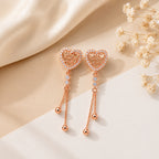 Rose Gold Plated Heart Design Dangling Earrings For Women And Girls