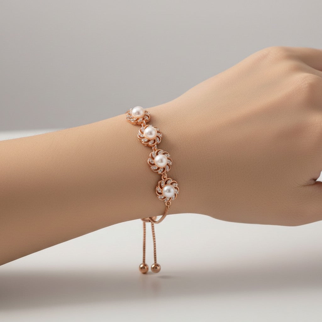 Rose Gold Floral Pearl Bracelet