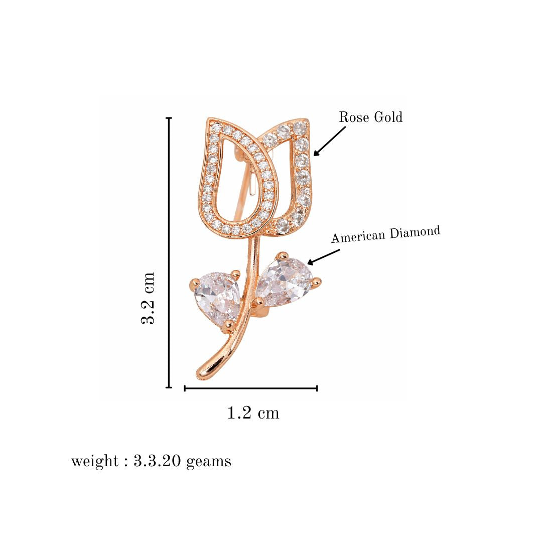 Rose Gold Floral Brooch Pin, Saree Pin