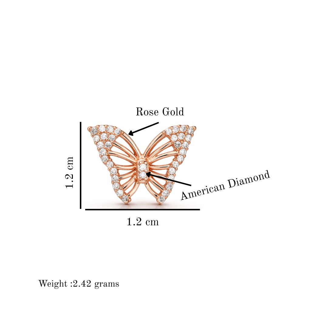 Rose Gold Butterfly Stud Earrings for Women