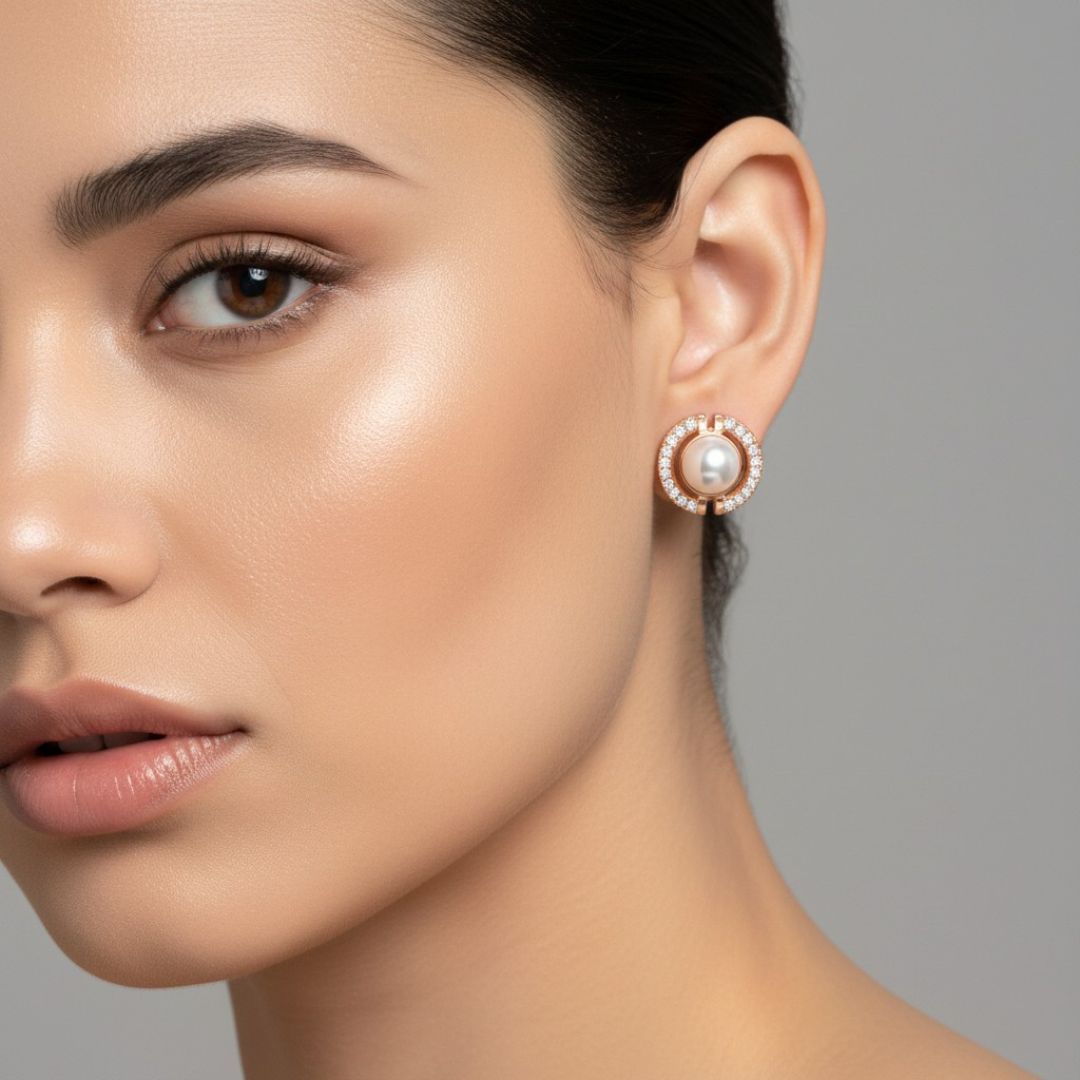 Rose Gold Pearl Stud Earrings