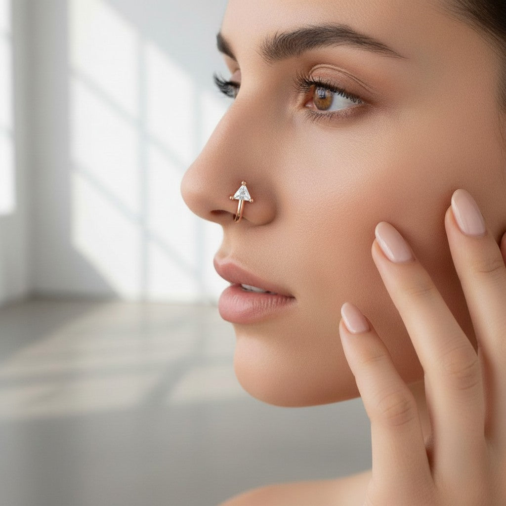 Rose Gold Triangle Non-Piercing Nose Pin