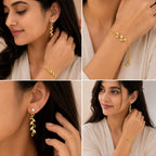 Gold Leaf Bracelet With Drop Earrings For Women
