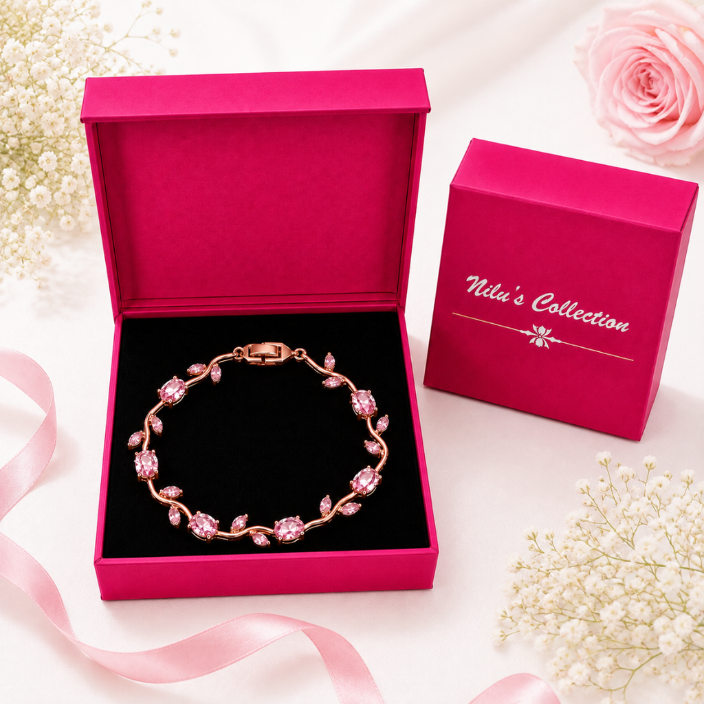 Rose Gold Tulip Bracelet & Pearl Stud Earrings Gift Set For Women
