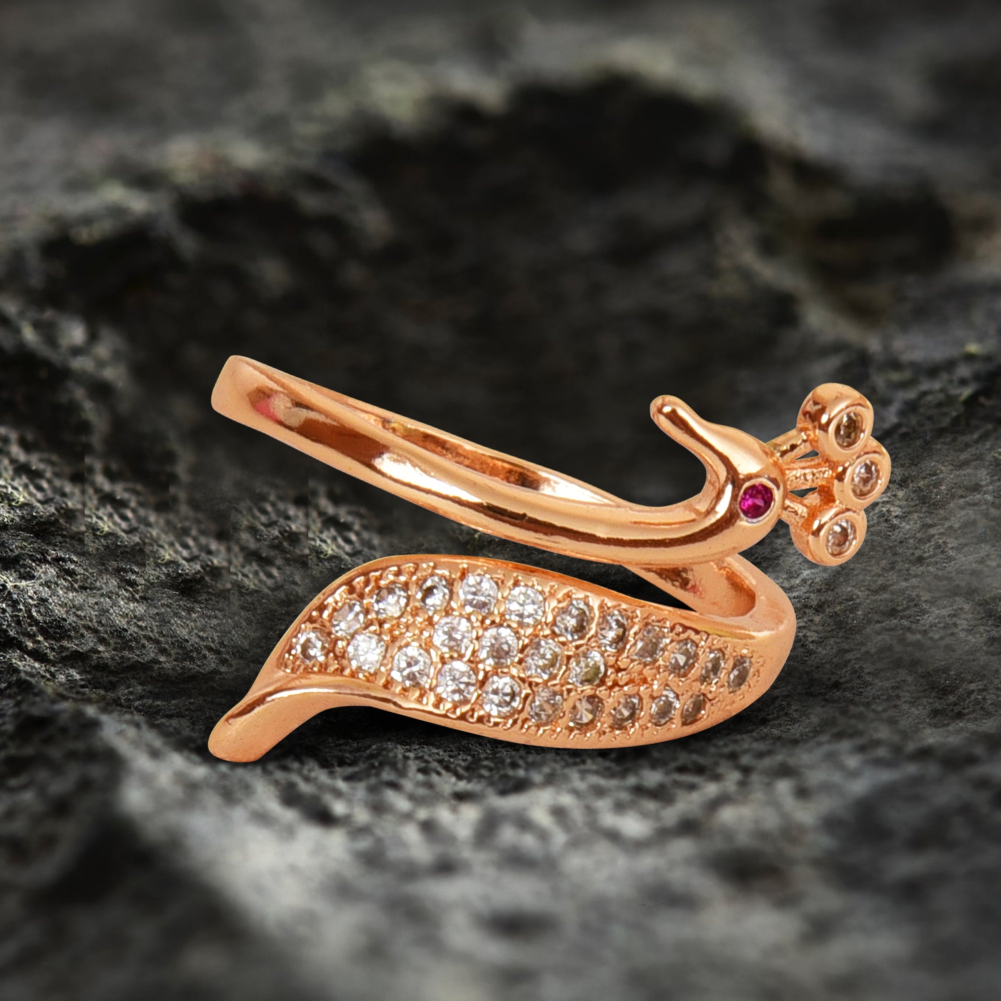 Rose Gold Plated | American Diamond Studded | Adjustable | Finger Ring for Women and Girls, Style 5