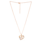 American Diamond Rose Gold Plated Love Shaped Pendant Necklace Set with Chain & Stud Earring for Girls and Women