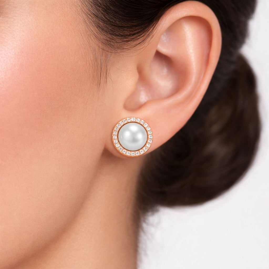 Rose Gold Pearl Stud Earrings