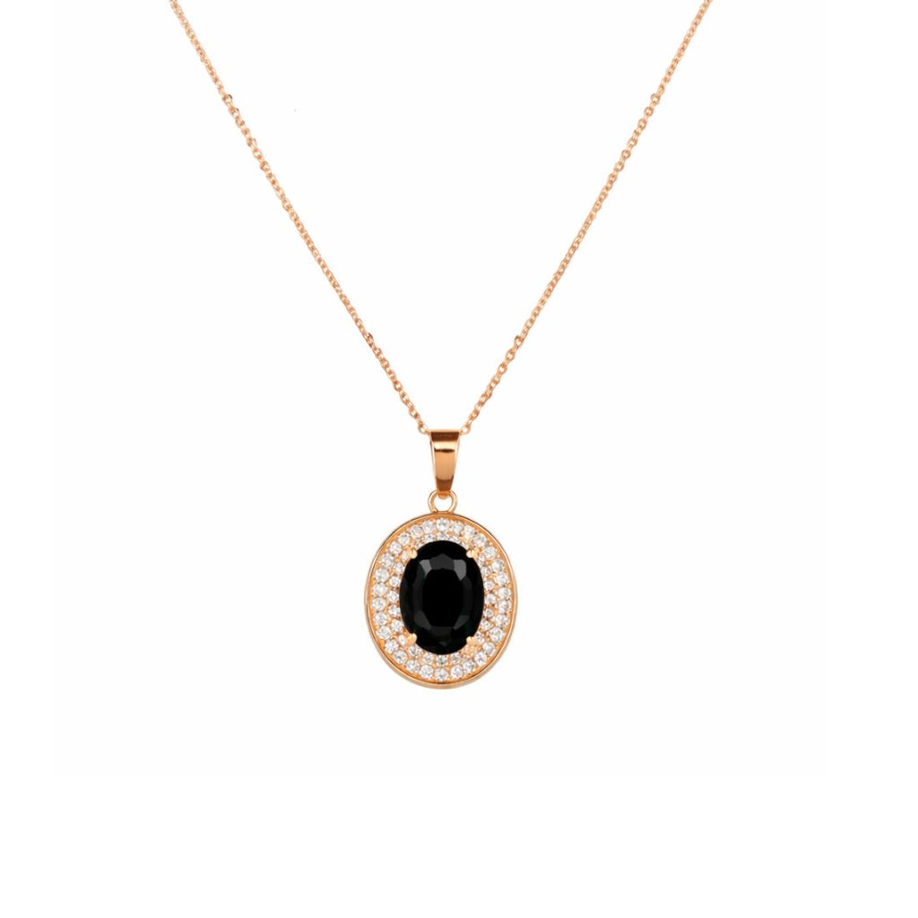 Nilu's Collection Rose Gold Plated Black Oval Stone Necklace With Stud Earrings for Women And Girls | Anti-Tarnish | Anti Allergy | Office Wear