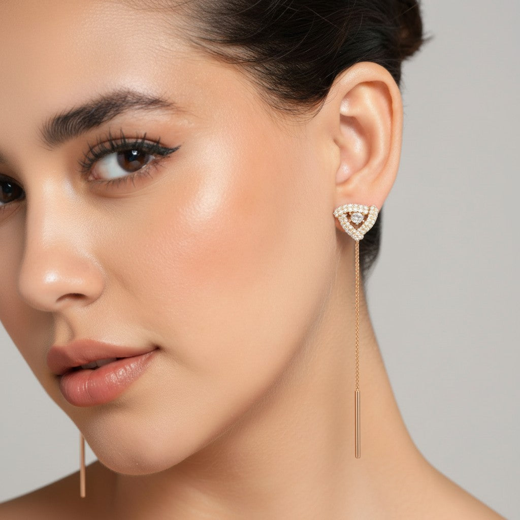 Rose Gold Plated Sui Dhaga Dangle Earrings