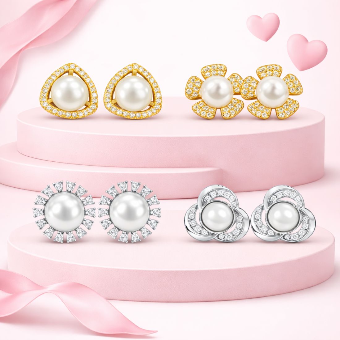 NIlu's Collection Rose Gold And Silver Plated Earrings Set For Women And Girls