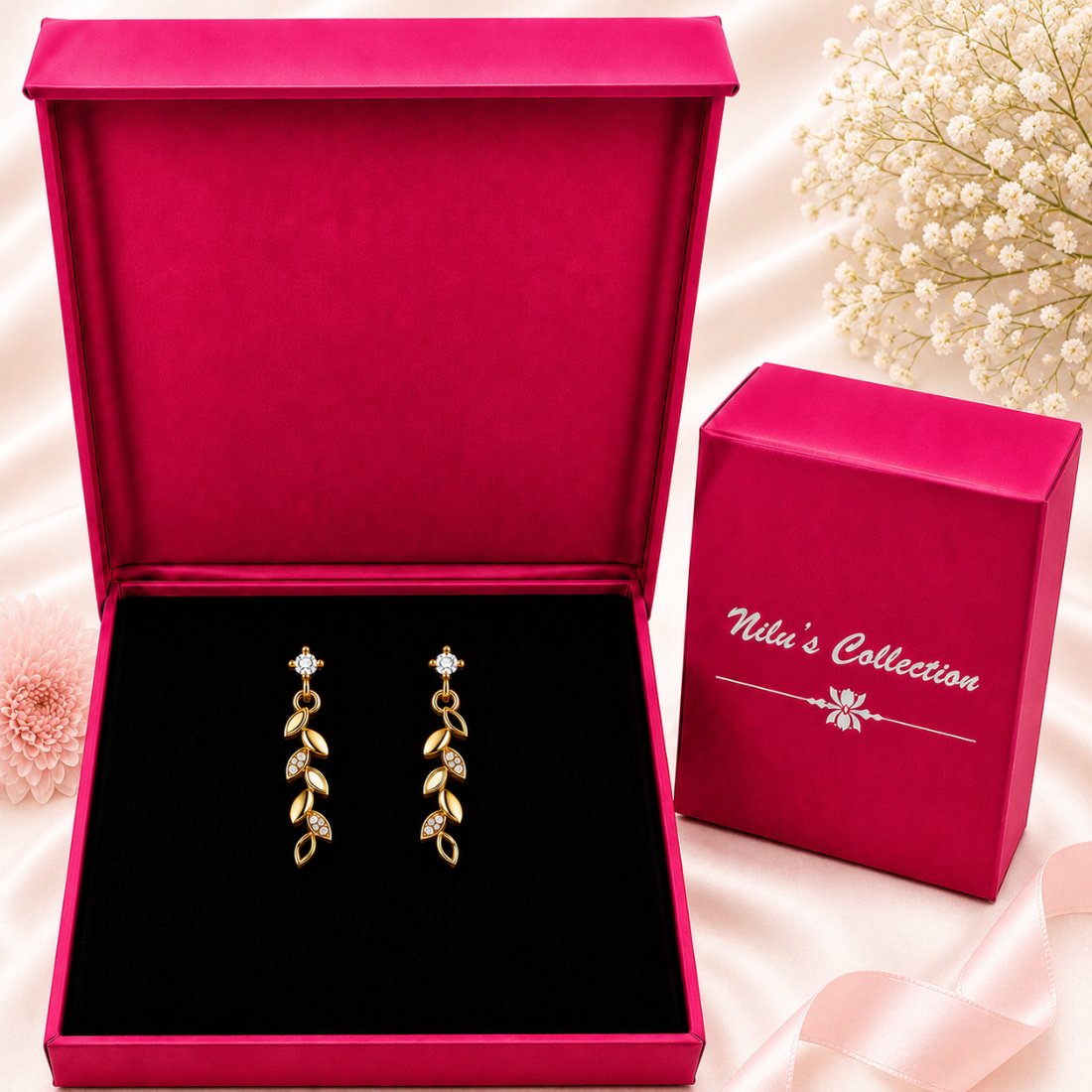 Gold Leaf Bracelet With Drop Earrings For Women