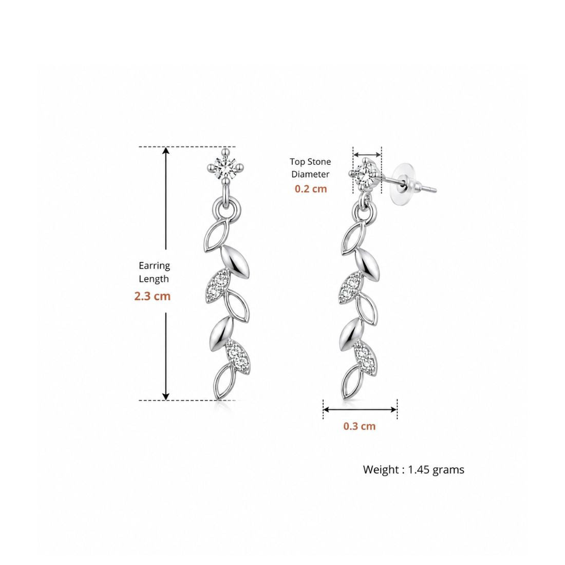 Rhodium Plated Leaf Drop Earrings for Women