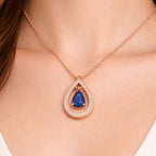 Nilu's Collection Rose Gold Plated Blue Stone Pendant Necklace with American Diamonds For Women And Girls | Anti-Tarnish |nAnti-Allergy|Office Wear| Gift For Her