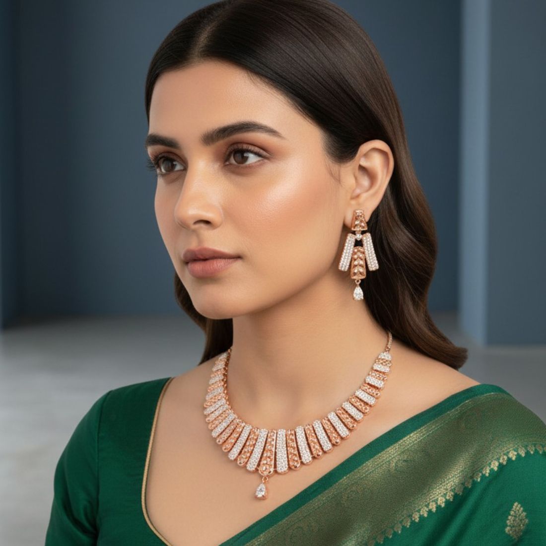 Rose Gold Necklace With Matching Earring