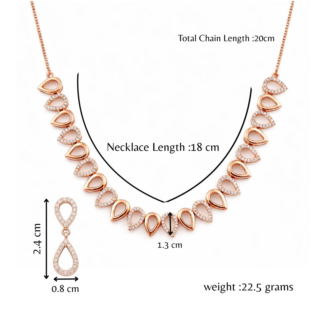 Nilu's Collection Rose Gold Plated Teardrop Necklace Set for Women And Girls