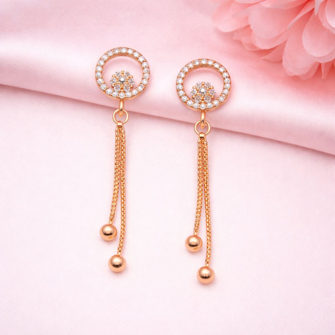 Nilu's Collection Rose Gold Plated American Diamond Drop Earrings for Women And Girls