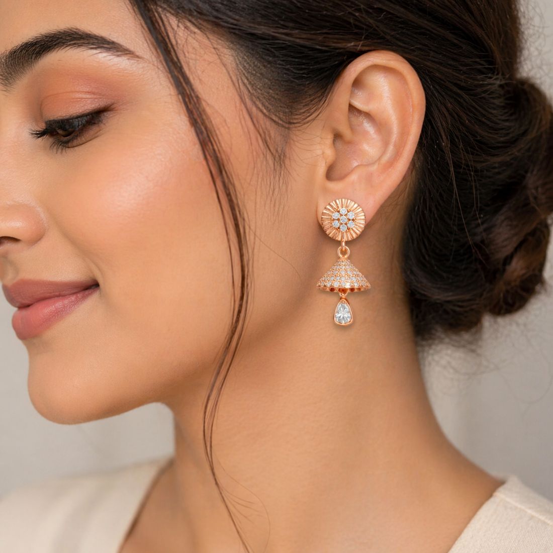 Rose Gold Jhumki Drop Earrings for Women