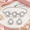 Silver Finish Pearl Floral Bracelet & Earrings for Women