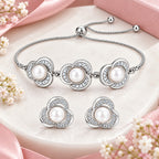 Silver Finish Pearl Floral Bracelet & Earrings for Women