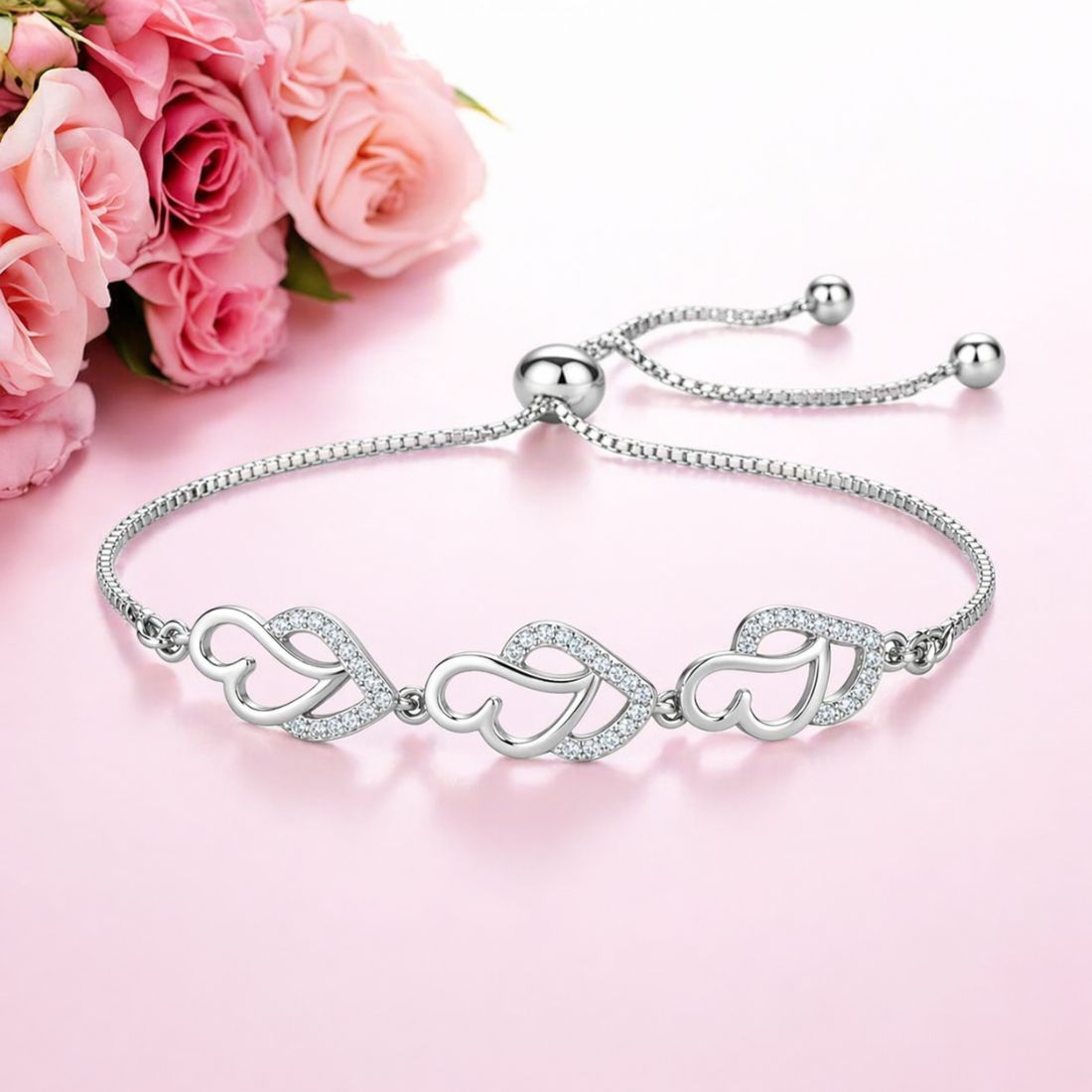 Silver Heart Link Adjustable Bracelet