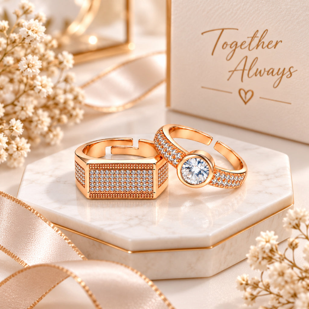Rose Gold Solitaire Couple Rings for Men & Women