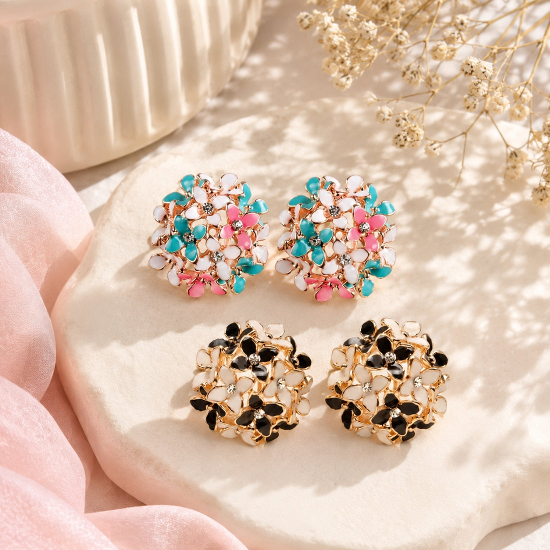 Multicolour Flower Clover Stud Earrings Set