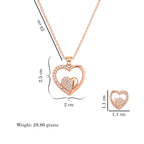 Rose Gold Heart Pendant Necklace With earrings