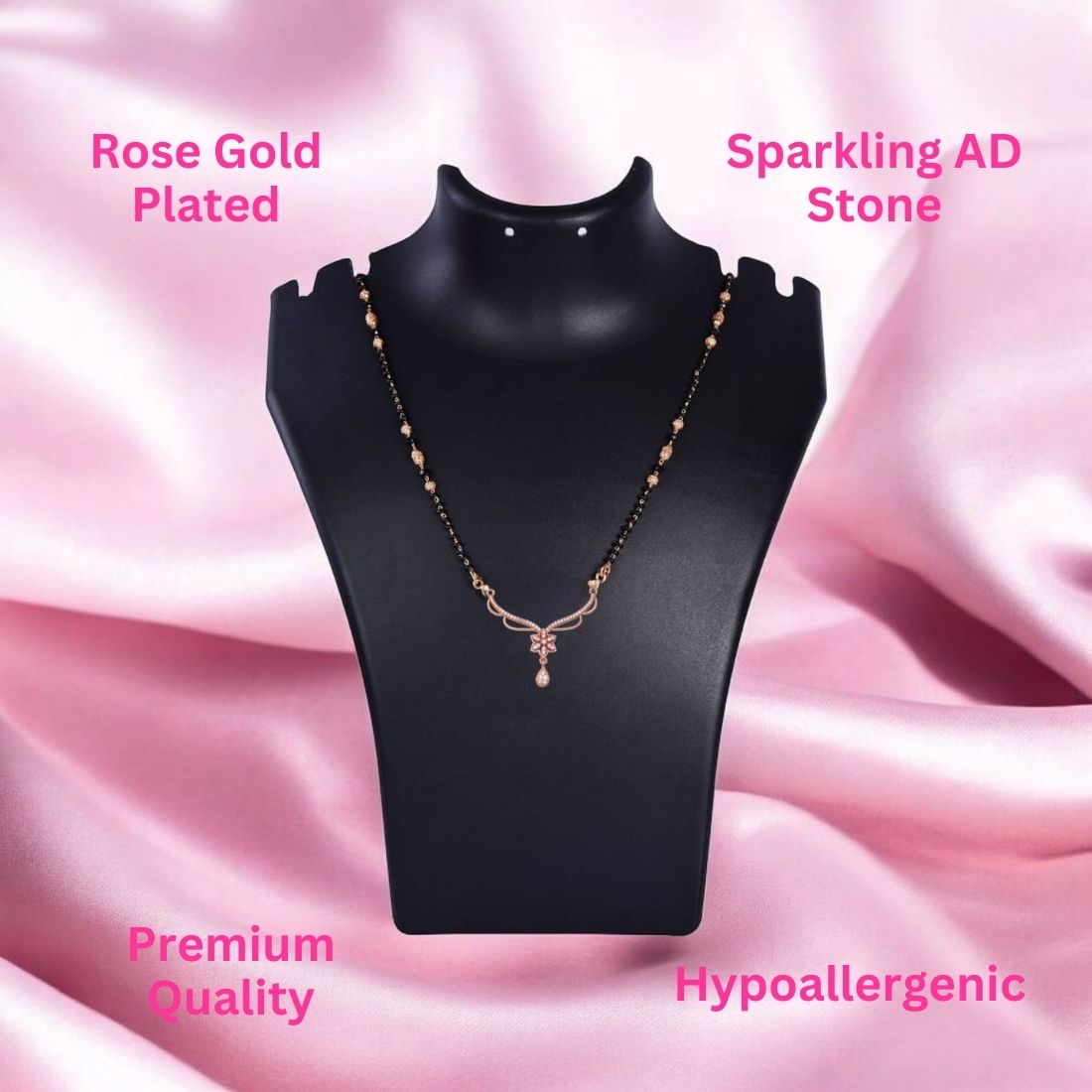 American Diamond Rose Gold Plated Designer Mangalsutra Pendant for Girls and Women (With Chain)