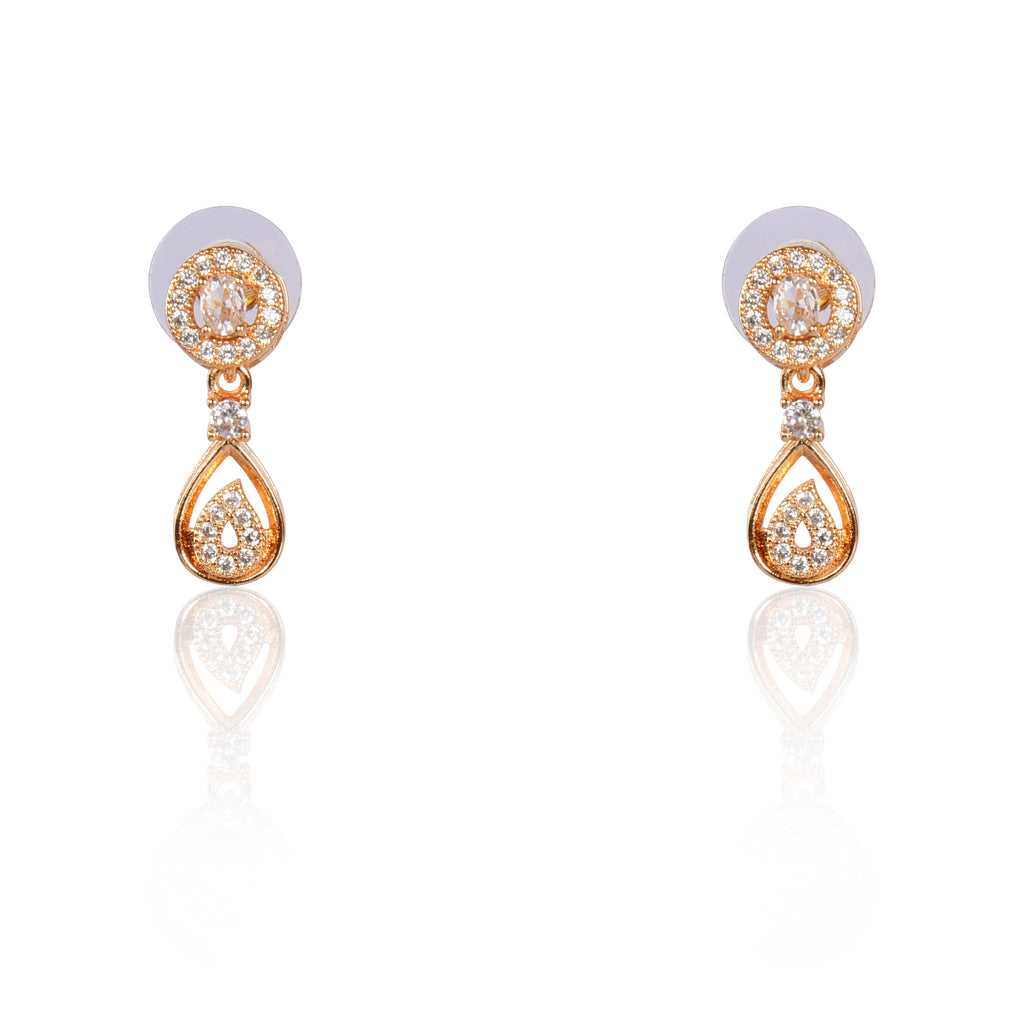 Stylish 18k Rose Gold Plated American Diamond Chain Pendent Necklace & Earrings Set for Women & Girls, Luxury AD Pendant Gift Set for Women, Girls & Her