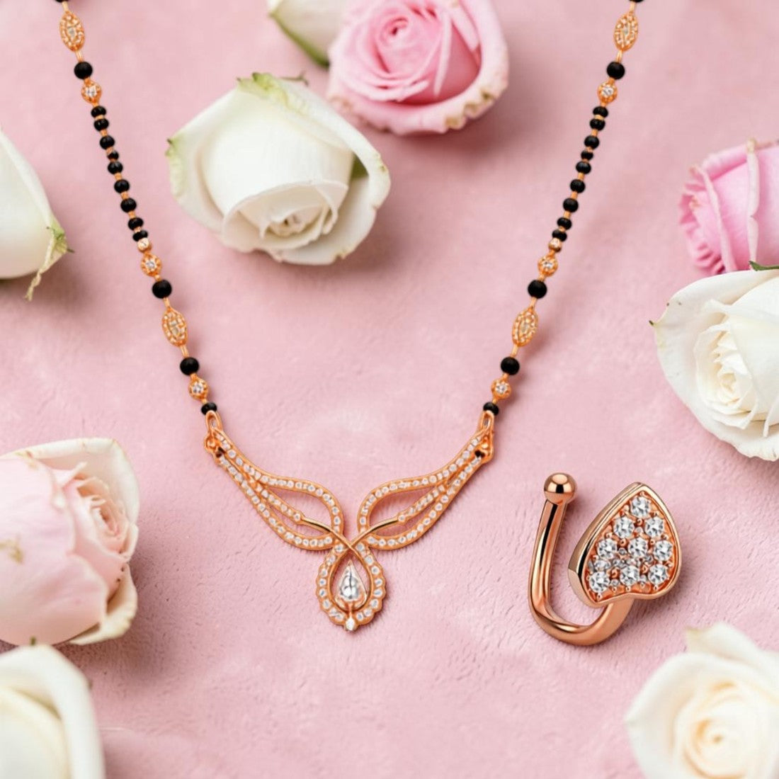 Rose Gold Mangalsutra with Nose Pin