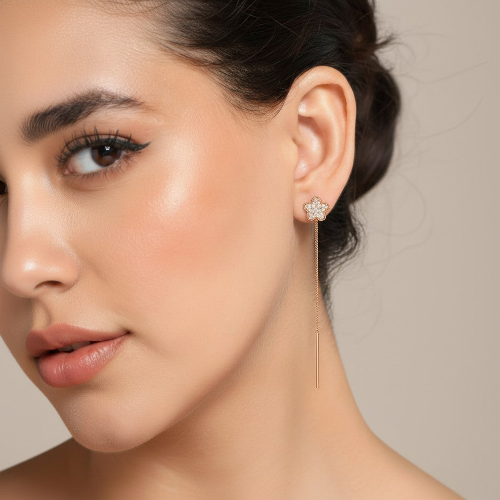Rose Gold Plated Sui Dhaga Dangle Earrings