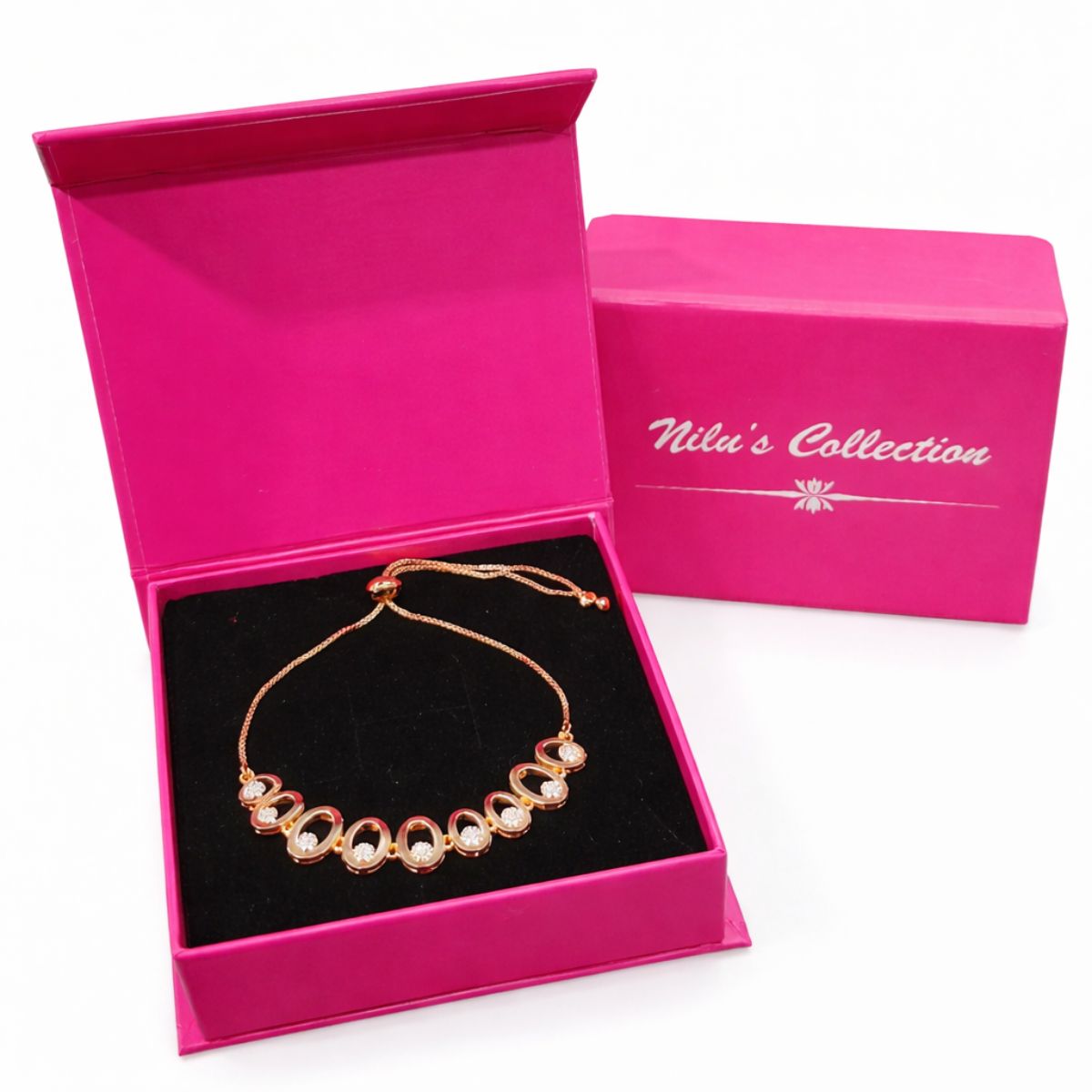 Gift Rose Gold Plated Necklace set With Adjustable Bracelet And Finger Ring