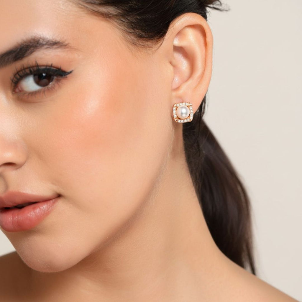 Rose Gold Pearl Stud Earrings