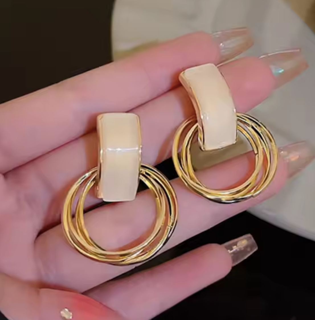 Elegant Gold Circle Earrings with Pearl Accent | gift for her | Gift For Women & girls