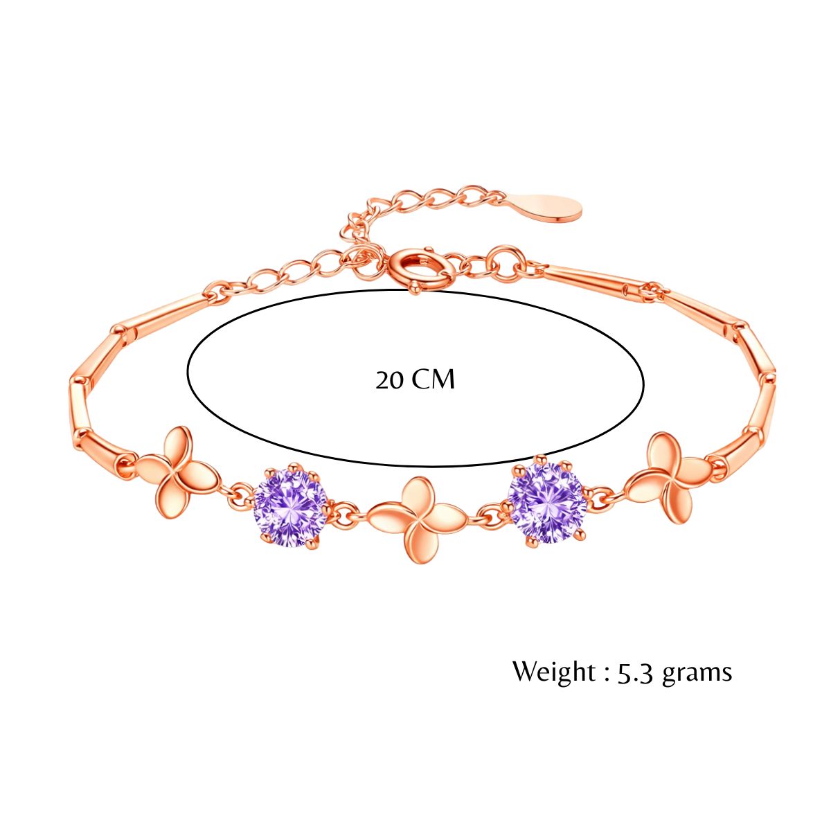 Nilu's Collection Rose Gold Plated Purple Stone Bracelet For Women And Girls