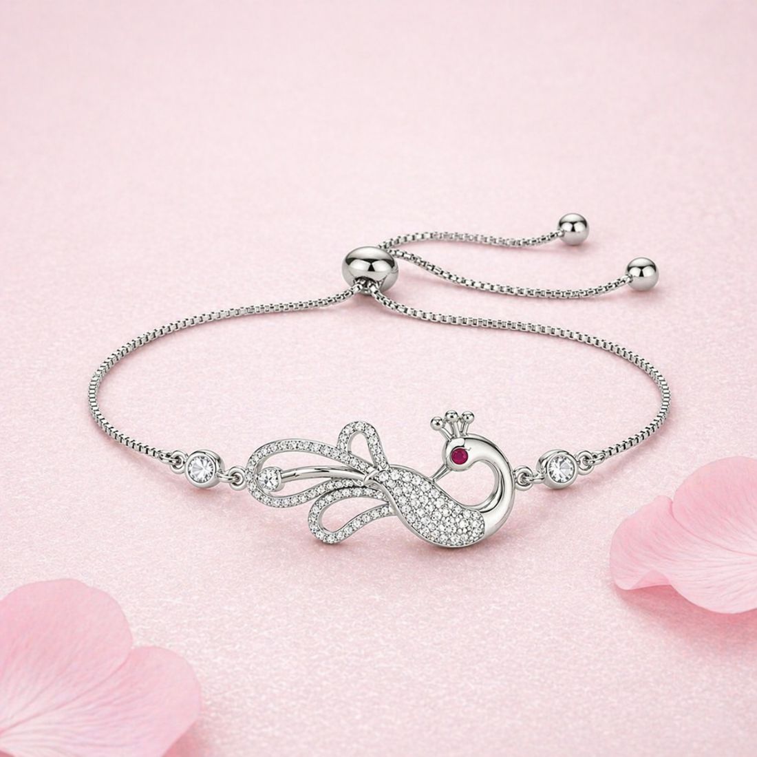 Silver Peacock Adjustable Bracelet for Women