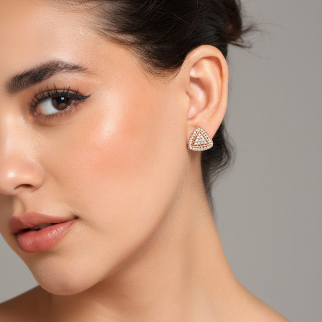Rose Gold Triangle Stud Earrings