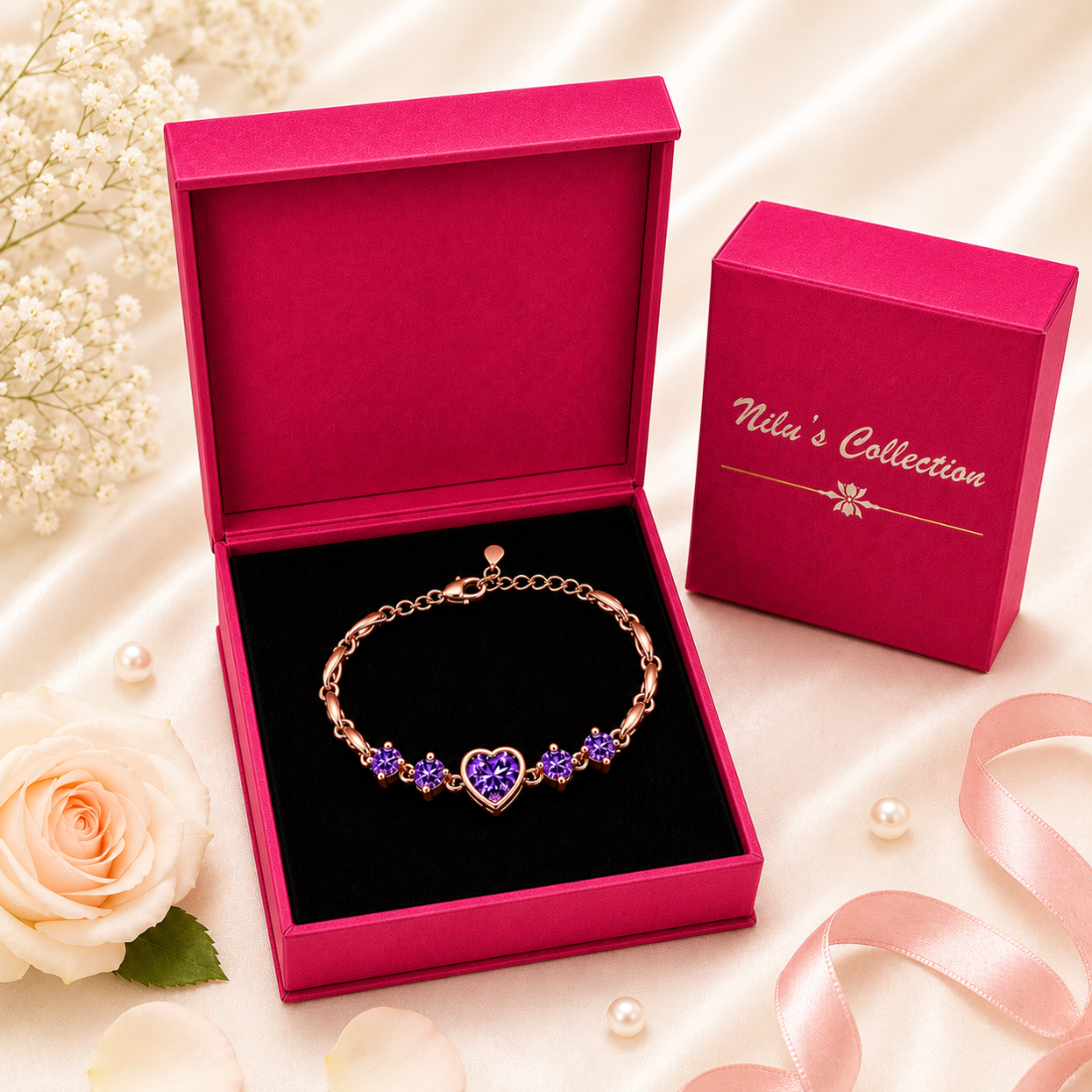 Rose Gold Purple Heart Jewelry Set