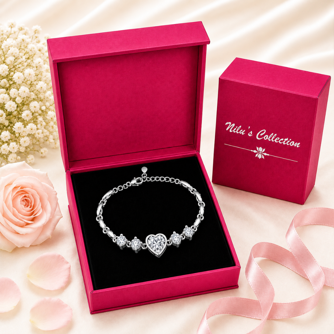 Silver Plated White Heart Jewelry Set