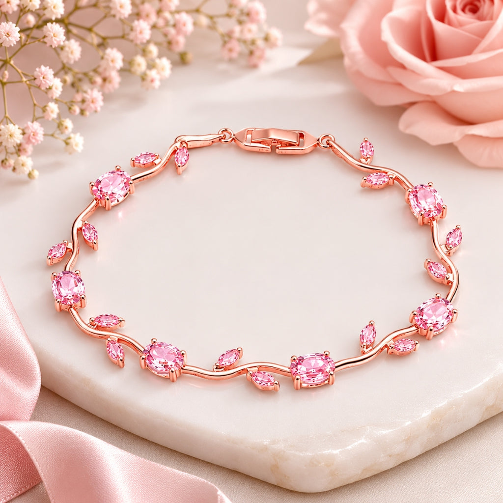 Rose Gold Plated Pink Tulip Floral Bracelet |Bracelet Size : 2.4-2.6