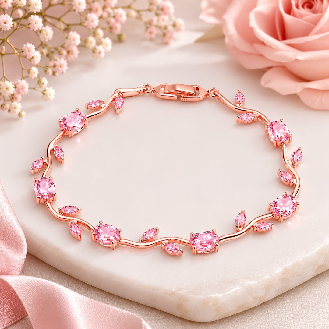 Rose Gold Plated Pink Tulip Floral Bracelet |Bracelet Size : 2.4-2.6