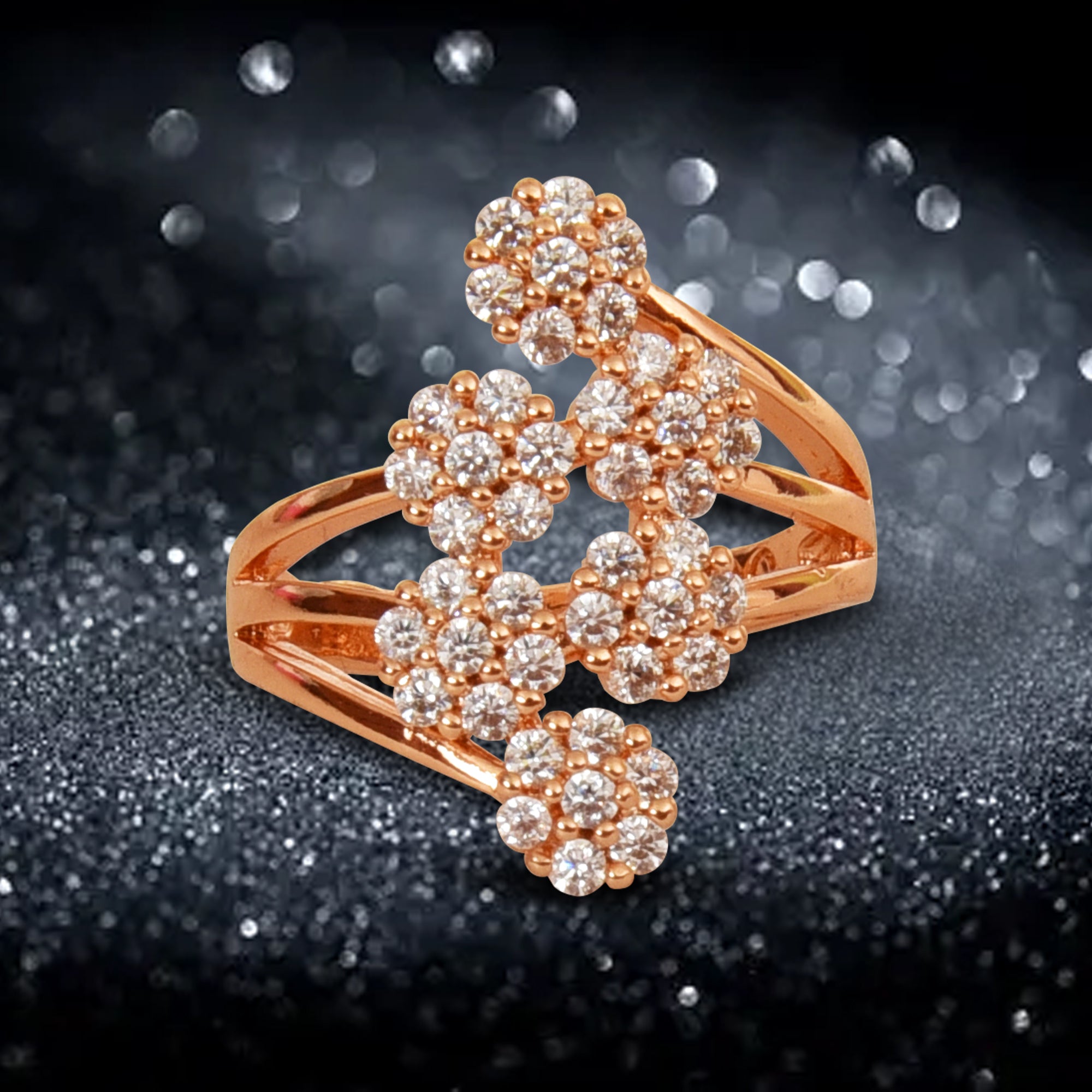 Rose Gold Plated | Adjustable | American Diamond Studded | Finger Ring for Women and Girls, Style 8