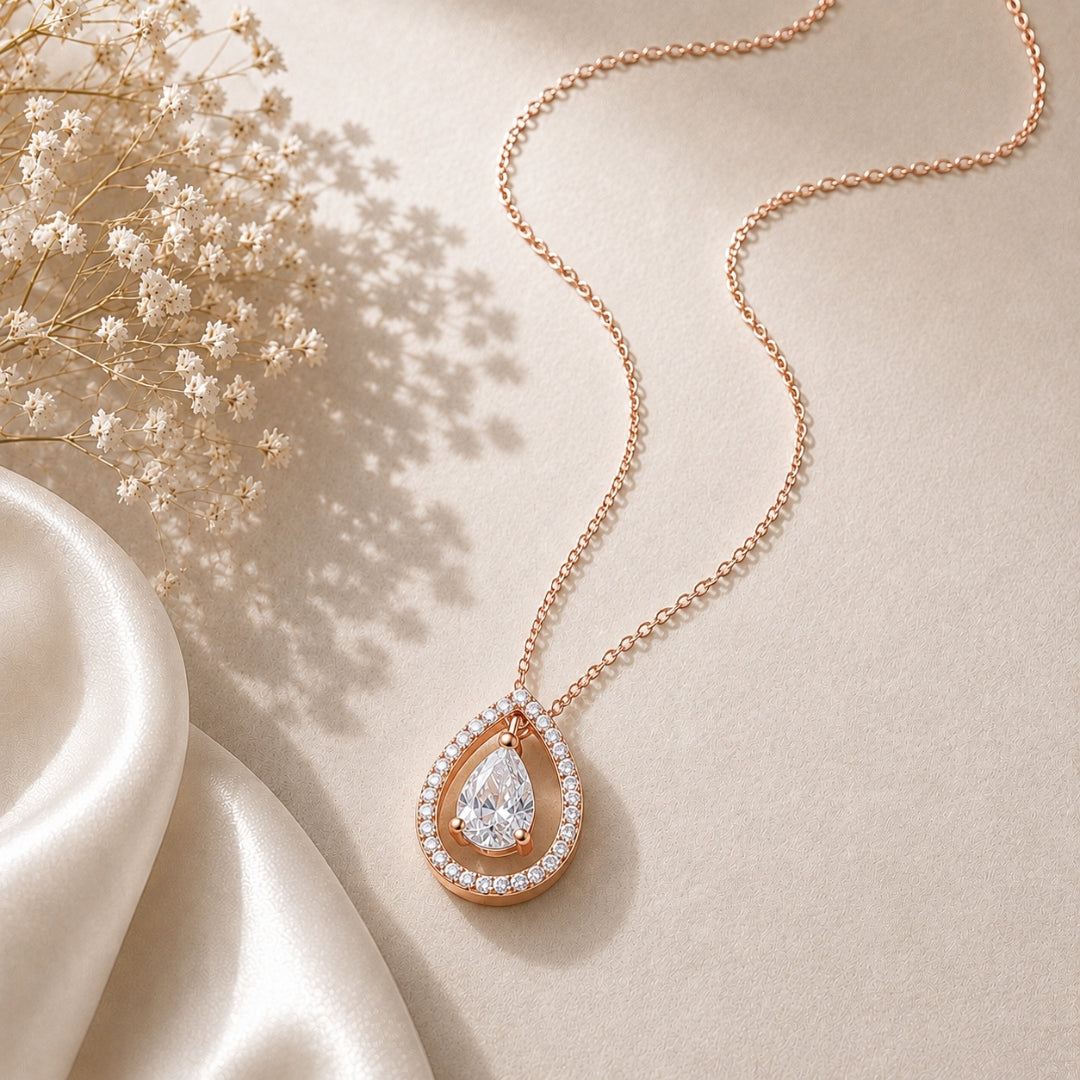 Rose Gold Plated White Cubic Zirconia Studded Pendant for Women
